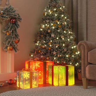 vidaXL Cajas De Regalo Navidad Iluminadas 3 Uds 64 Leds Blanco C&aacute;lido Vidaxl