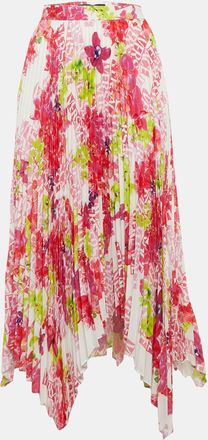 Versace Multicolor Floral Print Satin Pleated Asymmetric Midi Skirt