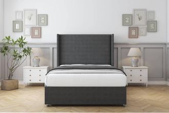 Comfort Beds Madrid Dumfries Divan Base No Drawers - 54 Wingback in Dark Grey | Size: Small Single