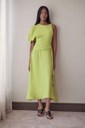 Karen Millen Womens Viscose Satin Drape Midi Dress - Yellow - Size 12 UK