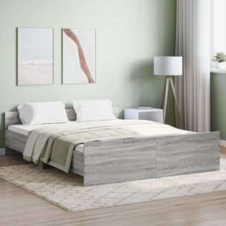 Berkfield Home Bed Frame with Headboard & Footboard Grey Sonoma 150x200 cm King Size