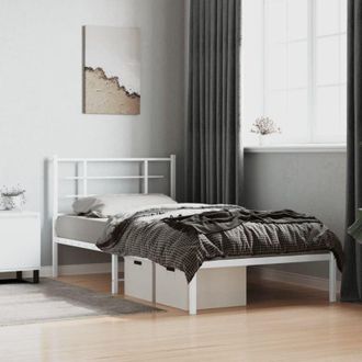 vidaXL Metal Bed Frame without Mattress with Headboard White 100x200cm Vidaxl