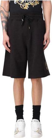 Versace Jeans Couture Korte Broeken, Heren, Zwart, L, Katoen, Logo Detail Zwarte Lange Shorts