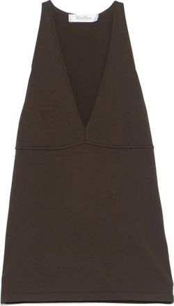 Max Mara Cedar Brown V-Neck Mouwloze Top - Dames - Tops zonder mouwen - Bruin - XS - Katoen - Tops