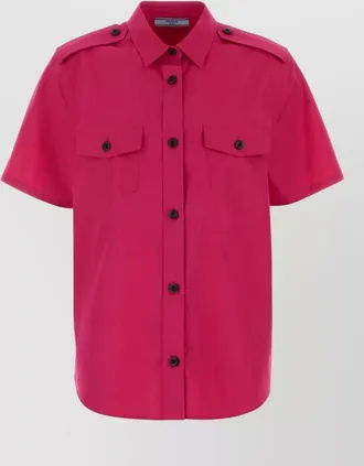 Prada poplin shirt chest pockets epaulettes short sleeves