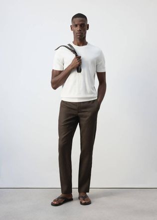Mango Pantaloni 100% lino slim fit cioccolato - Uomo - 44 - MANGO MAN