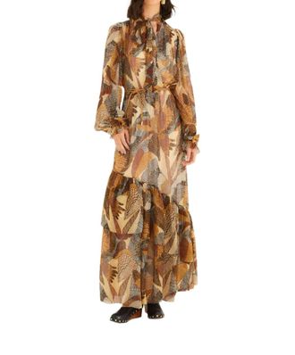 Farm Rio Dotted Macaws Long Sleeve Maxi Dress In Multi