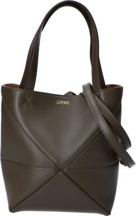 Loewe Dark Khaki Green Leather Shoulder Bag Tote Bag (Pre-Owned)