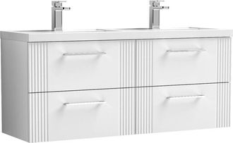 Nuie Nuie Deco Satin White 1200mm Wall Hung 4 Drawer Vanity Unit and Double Polymarble Basins - DPF193C