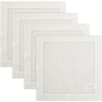 Solino Home Linen Square Placemats Set of 4, 14 x 14 Inch for Dining Table, Holiday and Everyday Table Decor - Classic Hemstitch in Ivory at