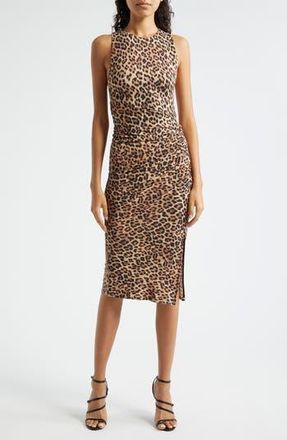 Alice & Olivia Mardell Leopard Print Side Ruched Midi Dress in Leopard Love at Nordstrom Rack, Size 14