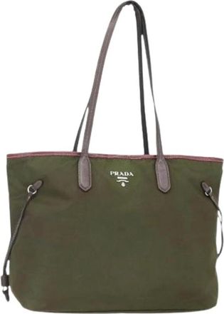 Prada Pre-owned Tote Bags, female, Green, Size: ONE SIZE Pre-owned Nylon Tote Bag