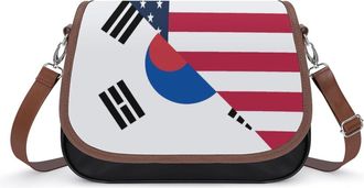 Generic USA And South Korea Flag Crossbody Bag Womens Handbag PU Message Bags Shoulder Purse with Adjustable Strap