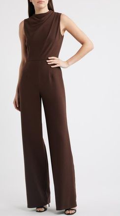 Black Halo Corrine Draped Bodice Wide Leg Jumpsuit in Espresso at Nordstrom, Size 14
