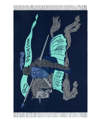 Burberry EKD equestrian-knight jacquard blanket (190cm x 140cm) - unisex - Wool/Cashmere - OS - Blue