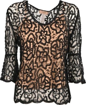 Twinset Kanten Blouse met Wijde Zoom - Dames - Blouses - Zwart - M - Polyester - Overhemden