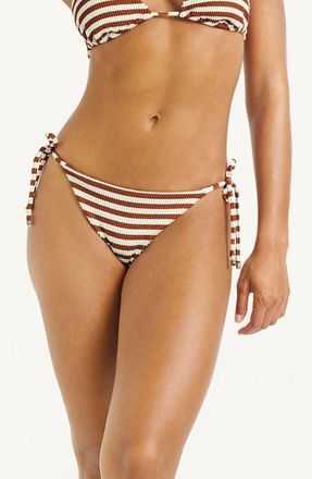 Vitamin A Elle Side Tie Bikini Bottoms in Red Ochre Stripe at Nordstrom, Size X-Small