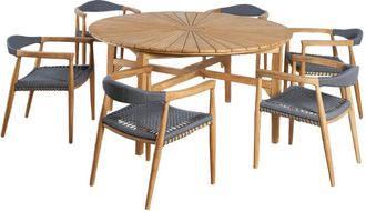 Wanda Collection Juego de mesa redonda de teca y 6 sillones de teca y cuerda