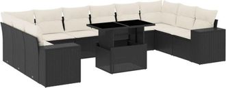 vidaXL Set De Sof&aacute;s De Jard&iacute;n 11 Pzas Y Cojines Rat&aacute;n Sint&eacute;tico Negro Vidaxl