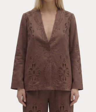 BERENICE V-Neck Broderie Blazer In Brown