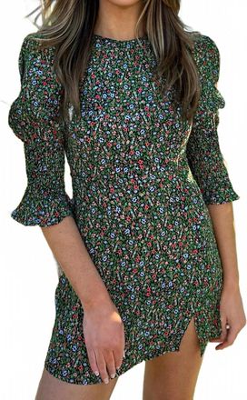 Olivaceous Megan Floral Mini Dress In Green