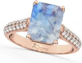 Allurez Emerald-Cut Moonstone & Diamond Ring 18k Rose Gold (5.54ct)