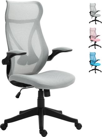 HOMCOM Homcom - Silla De Escritorio De Malla Silla De Oficina Giratoria Con Altura Ajustable Reposabrazos Abatibles Y Funci&oacute;n De Basculante Carga 120 Kg Gris