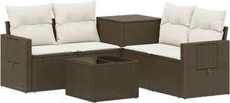 vidaXL Juego De Sof&aacute; 6 Uds. Marr&oacute;n Y Crema Blanca Vidaxl