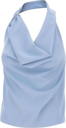 Kaos Blouse met gedrapeerde sjaalkraag en halternek - Dames - Tops zonder mouwen - Blauw - XL - Polyester - Tops