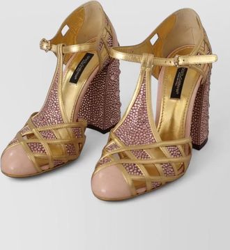 Dolce & Gabbana leather crystal-embellished t-strap pumps