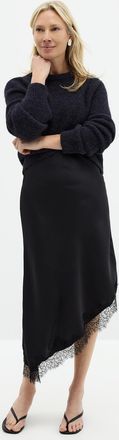 Contemporaine Womens Asymmetrical lace trim satiny skirt