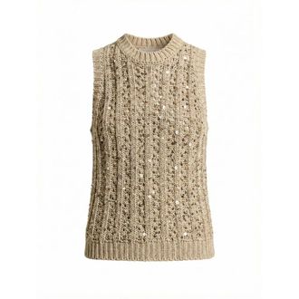 PESERICO Peserico, Round-neck Knitwear, female, Brown, Size: L Bimaterial Draped-neck Top