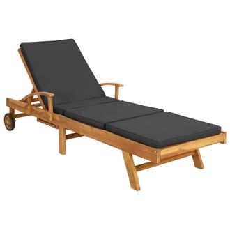 vidaXL Tumbona Con Coj&iacute;n Madera De Teca Maciza Marr&oacute;n Y Gris Oscuro Vidaxl
