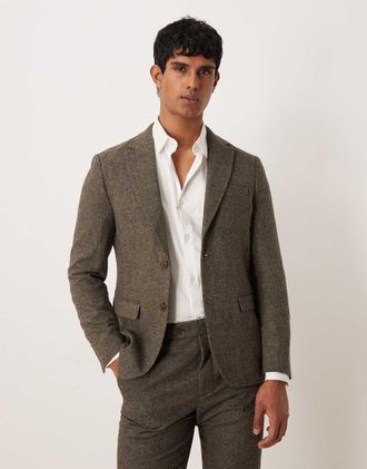 Selected Reed - Blazer in misto lana spazzolato marrone