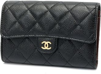Chanel Black Grained Calfskin Wallet (Tri-Fold) (Pre-Owned)