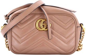 Gucci Beige Matelasse Leather Gg Marmont Shoulder Bag Mini (Authentic Pre- Loved)