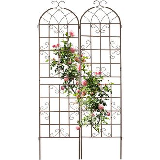 Relaxdays Relaxdays - Soportes Plantas Met&aacute;licos, Set 2, Enrejados Trepadoras, Para Enterrar, Gu&iacute;as Enredaderas 220x52x2 Cm, Marr&oacute;n