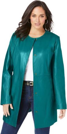 Jessica London Three-Quarter Leather Jacket in Tropical Teal at Nordstrom, Size 32