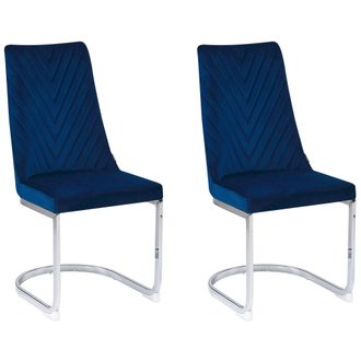 Beliani Beliani - Juego De 2 Sillas De Comedor De Terciopelo Azul Sin Brazos Con Respaldo Alto En Voladizo Para Sala De Estar Altoona