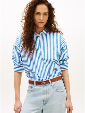Tommy Hilfiger Womens Relaxed Stripe Poplin Shirt - Blue - XXL