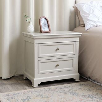 Melody Maison Large Taupe-Grey Two Drawer Bedside Table - Daventry Taupe-Grey Range in Beige