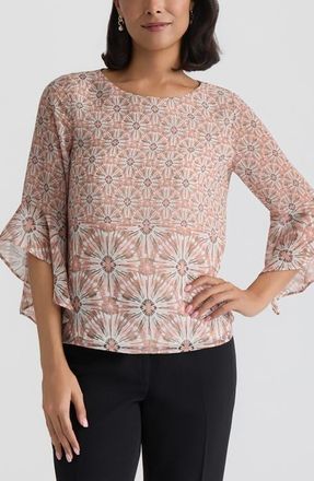 Kasper Print Ruffle Sleeve Top in Tearose Multi at Nordstrom, Size X-Small