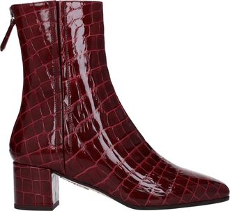 Aquazzura Womens Ankle Crocembossed Boots - Dark Red Leather - Size EU 36