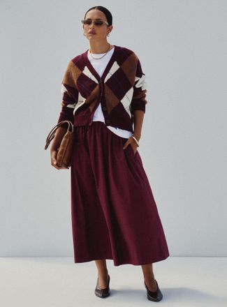 Contemporaine Womens Elastic waist poplin skirt