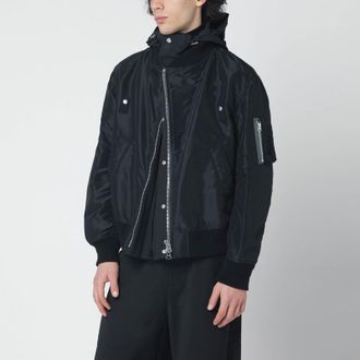 sacai Black nylon jacket with double zip
