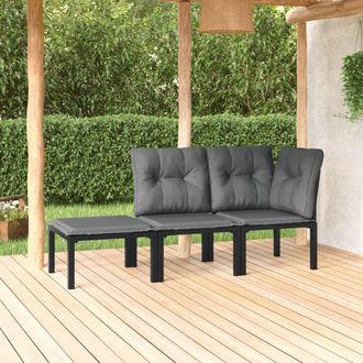 vidaXL Juego De Muebles Jard&iacute;n 3 Pzas Rat&aacute;n Sint&eacute;tico Negro Y Gris Vidaxl