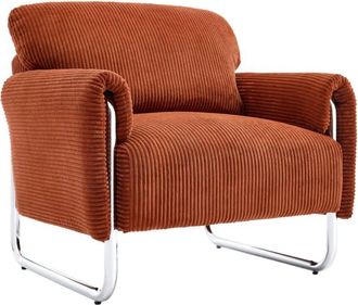 Sweeek Sill&oacute;n vintage de pana con estructura cromada, terracota