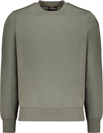 Parajumpers Geribbelde sweater met ronde hals en logopatch - Heren - Sweatshirts - Groen - M - Katoen - Hoodies & sweatvesten