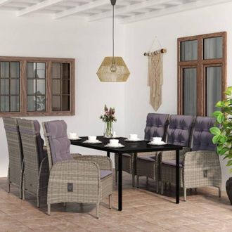 vidaXL Juego De Comedor De Jard&iacute;n 7 Piezas Con Cojines Gris Y Negro Vidaxl