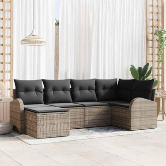 vidaXL Conjunto De Sof&aacute; De Jard&iacute;n 6 Pcs Gris Rat&aacute;n Sint&eacute;tico Vidaxl